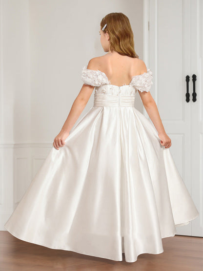 Robes de Demoiselled'Honneur en Satin, Coupe A-Line/Princesse, Épaules Dénudées, Manches Courtes