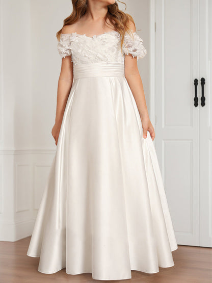 Robes de Demoiselled'Honneur en Satin, Coupe A-Line/Princesse, Épaules Dénudées, Manches Courtes