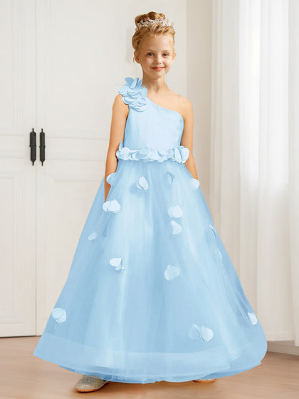 Robes de Demoiselled'Honneur en Tulle Fleuri, Coupe A-Line/Princesse, Asymétrique, à Une Épaule