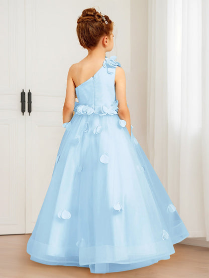 Robes de Demoiselled'Honneur en Tulle Fleuri, Coupe A-Line/Princesse, Asymétrique, à Une Épaule