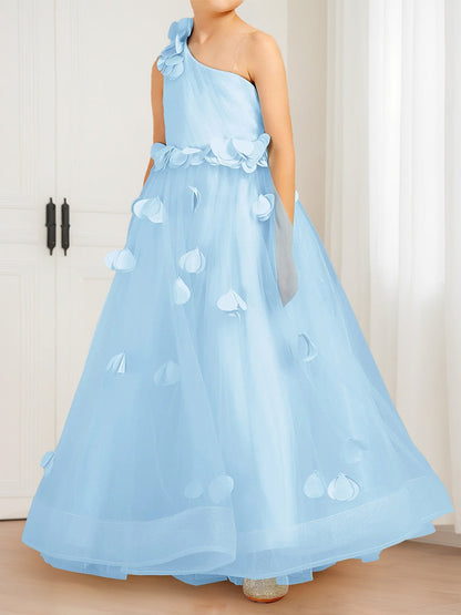 Robes de Demoiselled'Honneur en Tulle Fleuri, Coupe A-Line/Princesse, Asymétrique, à Une Épaule
