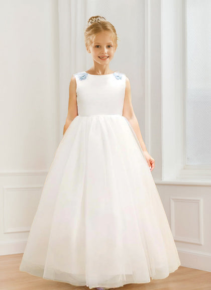 Robe de Demoiselled'Honneur Trapèze/Princesse en Tulle à Col Rond et Motif Floral 3D
