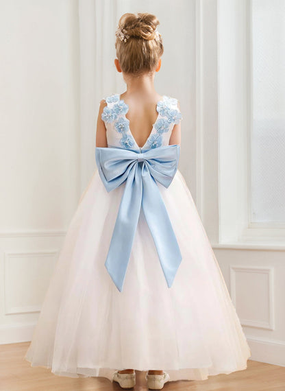 Robe de Demoiselled'Honneur Trapèze/Princesse en Tulle à Col Rond et Motif Floral 3D