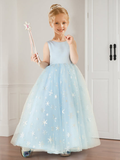 Robe de Demoiselled'Honneur Trapèze/Princesse à Col Rond et Imprimé Floral avec Nœud