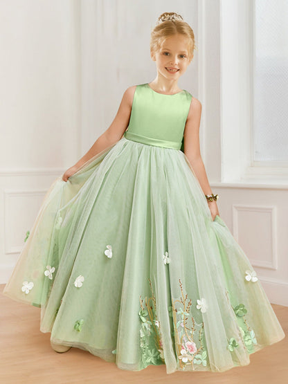 Robes de Demoiselled'Honneur Coupe A/Princesse à Col Rond et Appliqués Floraux