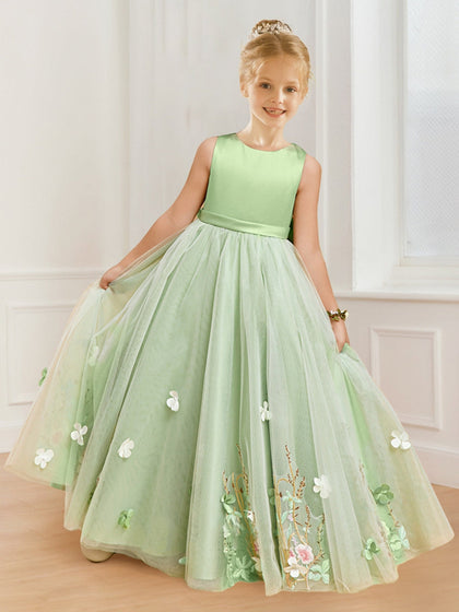 Robes de Demoiselled'Honneur Coupe A/Princesse à Col Rond et Appliqués Floraux