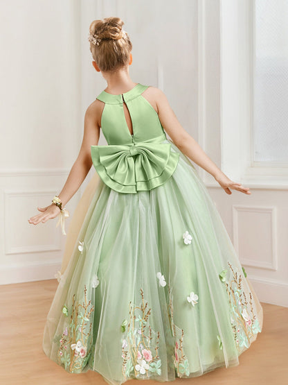Robes de Demoiselled'Honneur Coupe A/Princesse à Col Rond et Appliqués Floraux