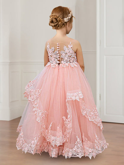 Robes de Fille d'Honneur en Tulle Style Princesse/Ball-Gown avec Décolleté en Cuillère et Appliqués
