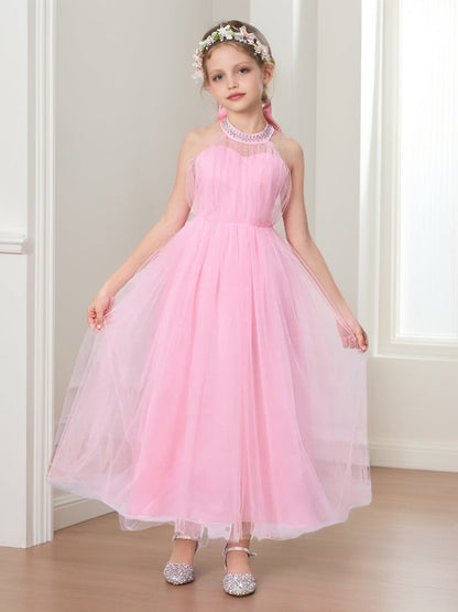Robes de Fille d'Honneur Style Princesse/Ball-Gown, Col Halter, sans Manches, Longueur Cheville, avec Nœud
