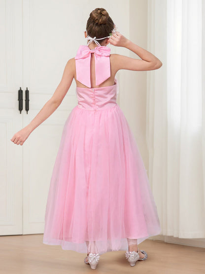 Robes de Fille d'Honneur Style Princesse/Ball-Gown, Col Halter, sans Manches, Longueur Cheville, avec Nœud