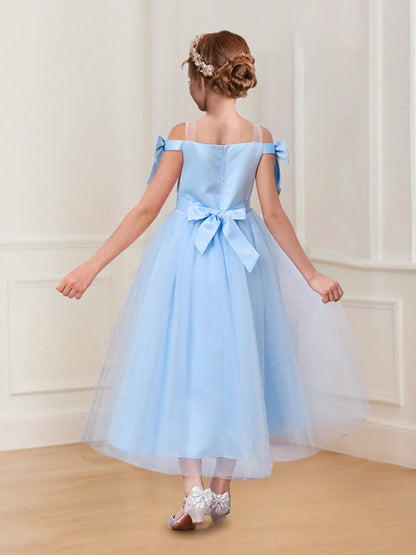 Robes de Fête pour Filles en Tulle Perlé, Style Princesse/Ball-Gown, Décolleté Épaules Nues avec Nœud
