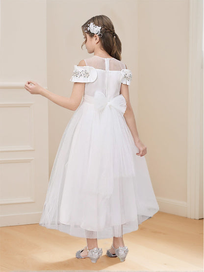 Robes de Fête pour Filles en Tulle Séquiné, Style Princesse/Ball-Gown, Décolleté Dégagé, avec Nœud