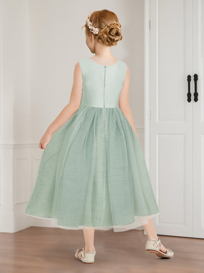 Robes de Soirée pour Filles en Satin et Tulle, Style Princesse, Col Rond, avec Nœud et Volants
