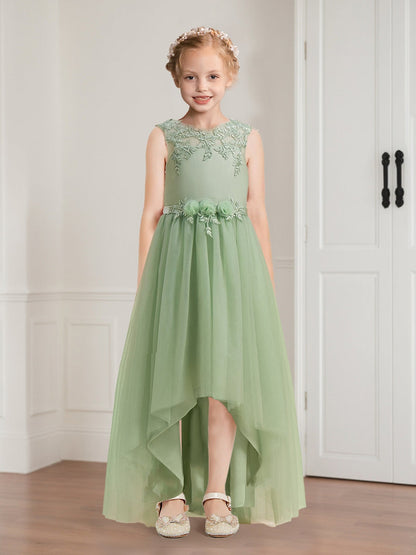 Robe de Petite Fille d'Honneur A-Line/Princesse En Tulle Sans Manches Longueur Sol Avec Appliques Et Ceinture