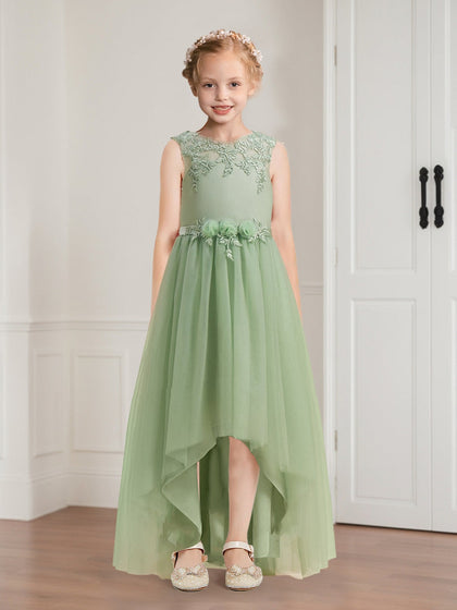 Robe de Petite Fille d'Honneur A-Line/Princesse En Tulle Sans Manches Longueur Sol Avec Appliques Et Ceinture