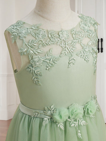 Robe de Petite Fille d'Honneur A-Line/Princesse En Tulle Sans Manches Longueur Sol Avec Appliques Et Ceinture