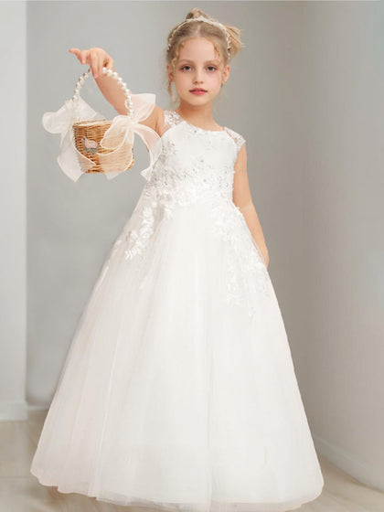 Robe de Petite Fille d'Honneur A-Line/Princesse Col Rond Longueur Sol Sans Manches Avec Perles Et Sequins