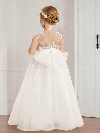 Robe de Petite Fille d'Honneur A-Line/Princesse Col Rond Longueur Sol Sans Manches Avec Perles Et Sequins