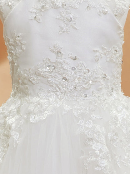 Robe de Petite Fille d'Honneur A-Line/Princesse Col Rond Longueur Sol Sans Manches Avec Perles Et Sequins