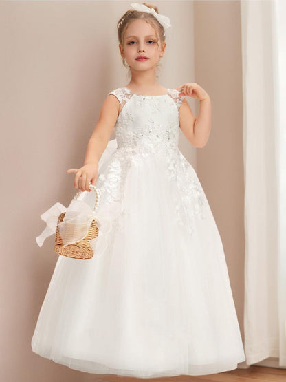 Robe de Petite Fille d'Honneur A-Line/Princesse Col Rond Longueur Sol Sans Manches Avec Perles Et Sequins