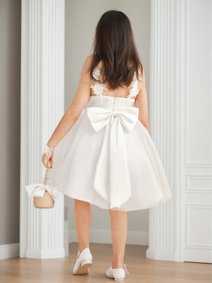 Robe de Petite Fille d'Honneur A-Line/Princesse En Tulle Col Rond Longueur Genou Sans Manches Avec Nœud