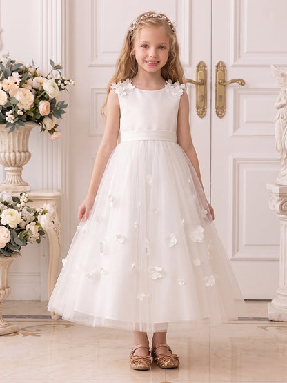 Ligne A/Princesse Scoop Sans Manches Longueur Cheville Robes de Fille à Fleurs avec Noeud Papillon & Florale 3D