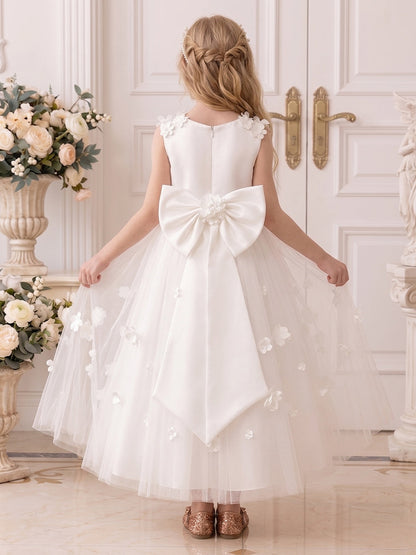 Ligne A/Princesse Scoop Sans Manches Longueur Cheville Robes de Fille à Fleurs avec Noeud Papillon & Florale 3D
