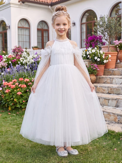 Ligne A/Princesse Épaules Dénudées Manches Courtes Longueur Cheville Robes de Fille à Fleurs avec Perles & Florale 3D