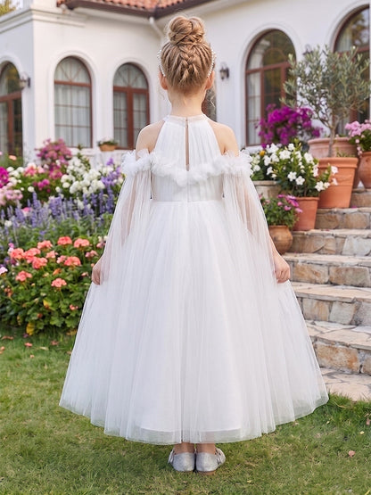 Ligne A/Princesse Épaules Dénudées Manches Courtes Longueur Cheville Robes de Fille à Fleurs avec Perles & Florale 3D