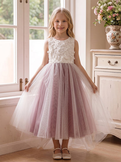 Ligne A/Princesse Scoop Sans Manches Longueur Cheville Robes de Fille à Fleurs avec Noeud Papillon & Florale 3D