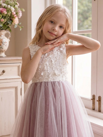 Ligne A/Princesse Scoop Sans Manches Longueur Cheville Robes de Fille à Fleurs avec Noeud Papillon & Florale 3D
