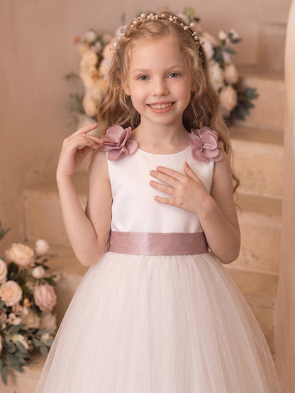 Ligne A/Princesse Sans Manches Scoop Longueur Cheville Robes de Fille à Fleurs avec Noeud Papillon & Florale 3D