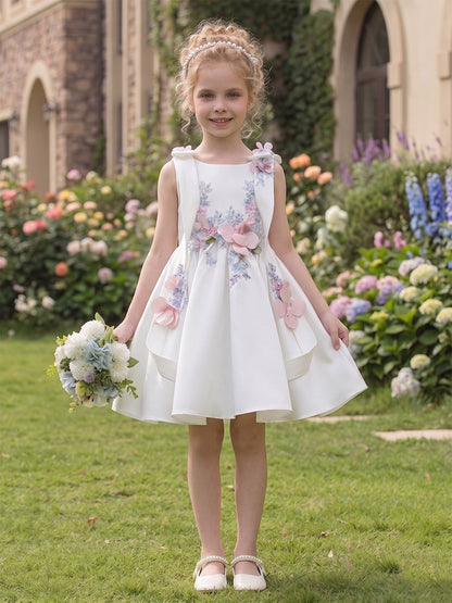 Ligne A/Princesse Col Bateau Sans Manches Longueur Genou Robes de Fille à Fleurs avec Noeud Papillon & Florale 3D