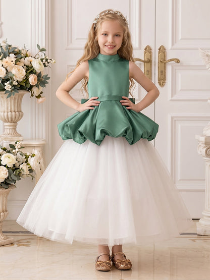 Ligne A/Princesse Col Haut Sans Manches Longueur Cheville Robes de Fille à Fleurs avec Noeud Papillon