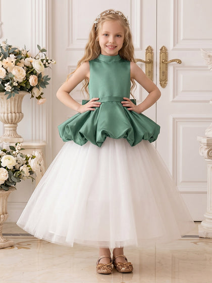 Ligne A/Princesse Col Haut Sans Manches Longueur Cheville Robes de Fille à Fleurs avec Noeud Papillon
