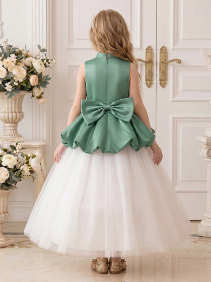Ligne A/Princesse Col Haut Sans Manches Longueur Cheville Robes de Fille à Fleurs avec Noeud Papillon