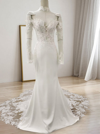 Robes de Mariée Sirène/Trompette en Dentelle à Manches Longues et Décolleté en Cœur