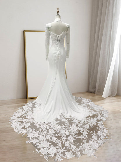 Robes de Mariée Sirène/Trompette en Dentelle à Manches Longues et Décolleté en Cœur