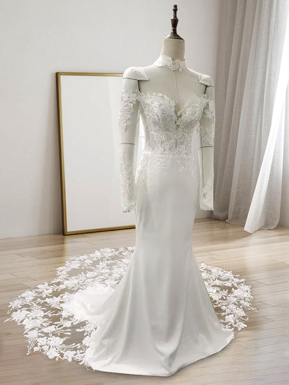 Robes de Mariée Sirène/Trompette en Dentelle à Manches Longues et Décolleté en Cœur