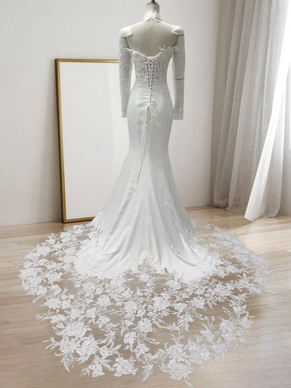 Robes de Mariée Sirène/Trompette en Dentelle à Manches Longues et Décolleté en Cœur