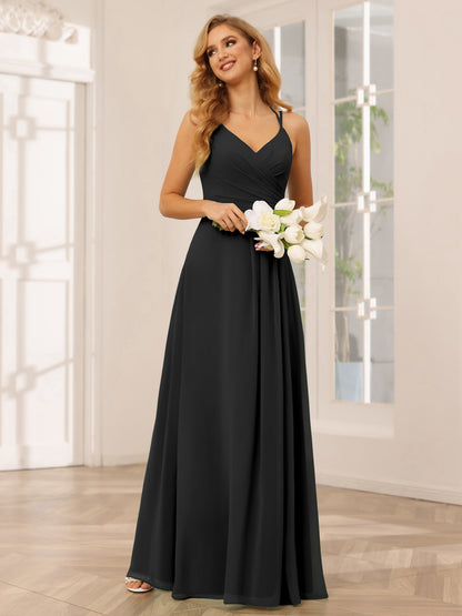 Forme Princesse Col V Longue Robes de demoiselle d'honneur avec Ruché
