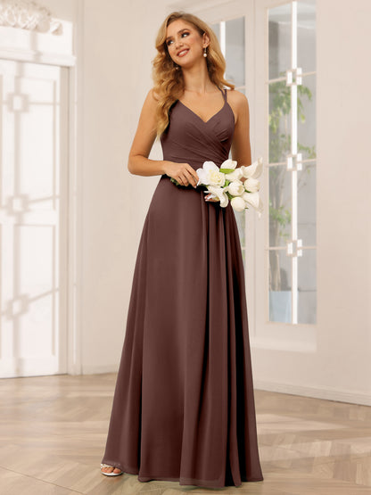 Forme Princesse Col V Longue Robes de demoiselle d'honneur avec Ruché