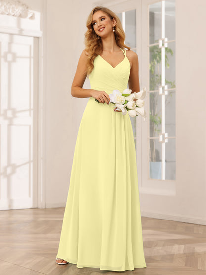 Forme Princesse Col V Longue Robes de demoiselle d'honneur avec Ruché