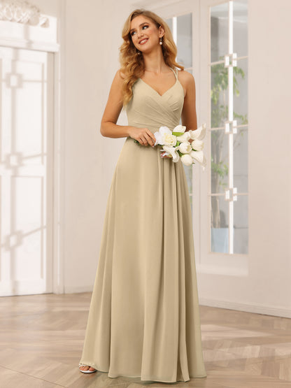 Forme Princesse Col V Longue Robes de demoiselle d'honneur avec Ruché