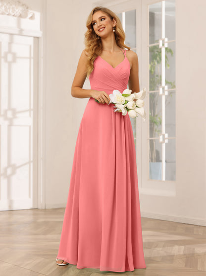 Forme Princesse Col V Longue Robes de demoiselle d'honneur avec Ruché