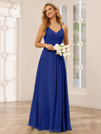 Forme Princesse Col V Longue Robes de demoiselle d'honneur avec Ruché