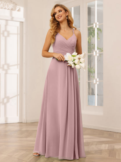 Forme Princesse Col V Longue Robes de demoiselle d'honneur avec Ruché