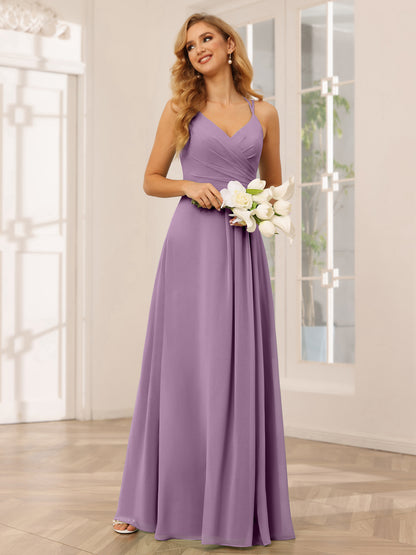 Forme Princesse Col V Longue Robes de demoiselle d'honneur avec Ruché