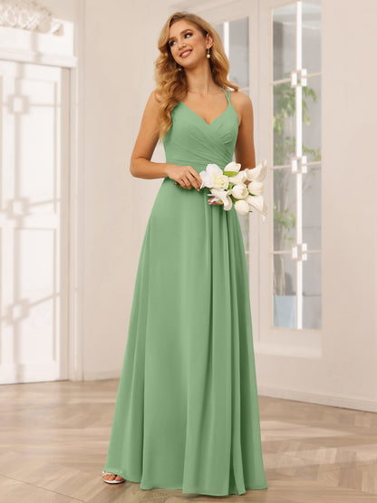 Forme Princesse Col V Longue Robes de demoiselle d'honneur avec Ruché