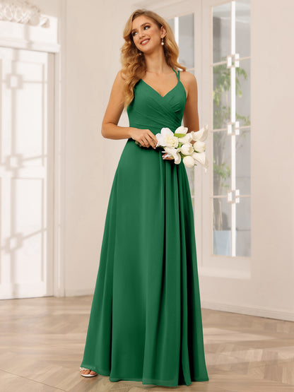 Forme Princesse Col V Longue Robes de demoiselle d'honneur avec Ruché